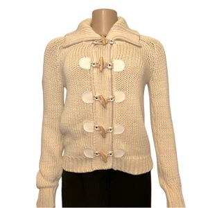 RACHEL ZOE Cardigan sweater beige Shaw collar twine wood toggle Closure size S